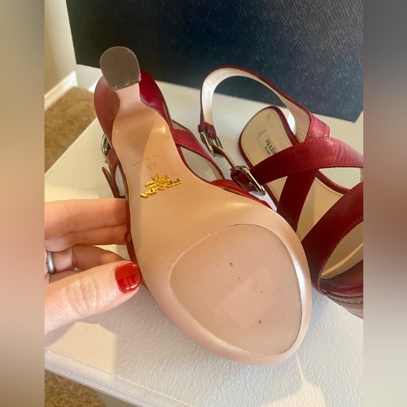 Prada Platform Red Sandals Slingback Heels - Picture 9 of 14